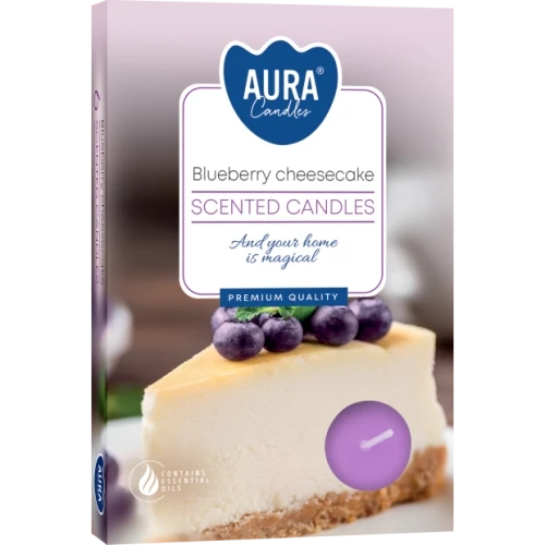 AURA Blueberry cheesecake čajové sviečky 6 ks, 11g, doba horenia 4 hodiny