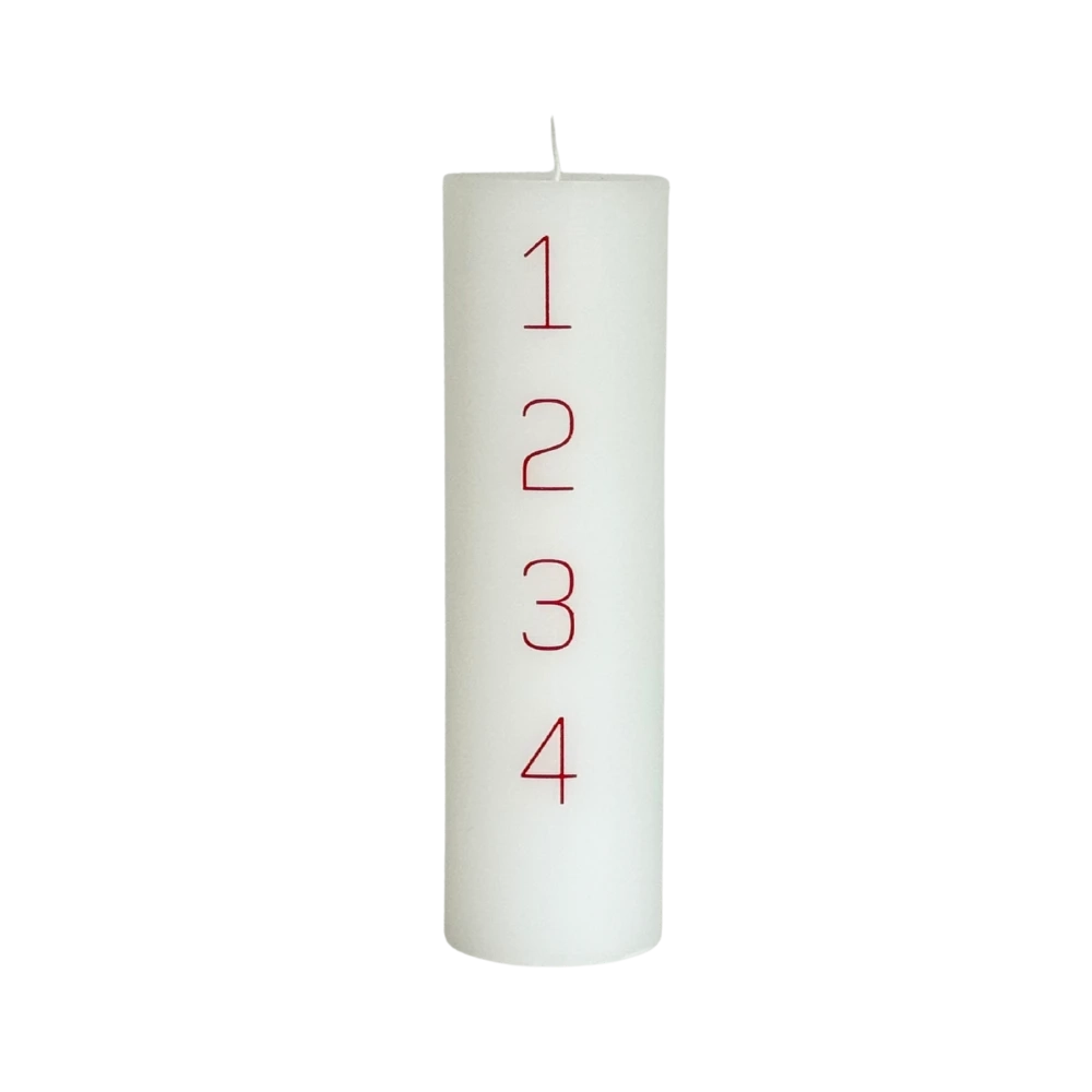 Stĺpcová sviečka Advent 24 cm, biela, červené čísla