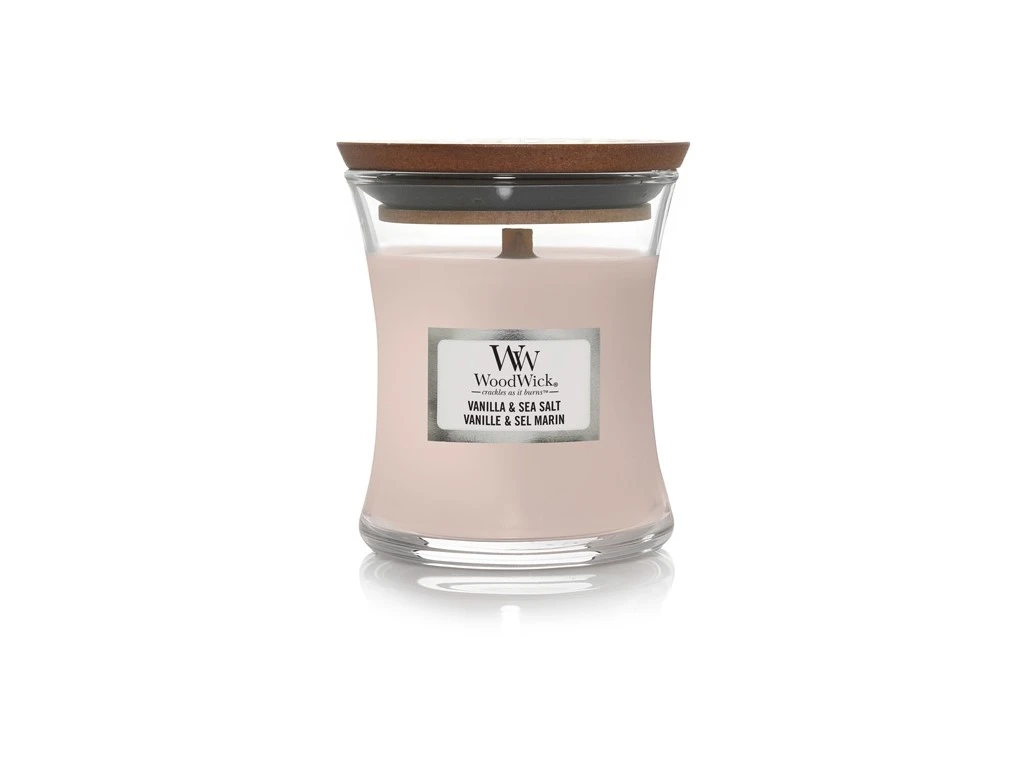 Woodwick Sviečka Stredná Vanilla & Sea Salt 275g, doba horenia 52-68 hodín