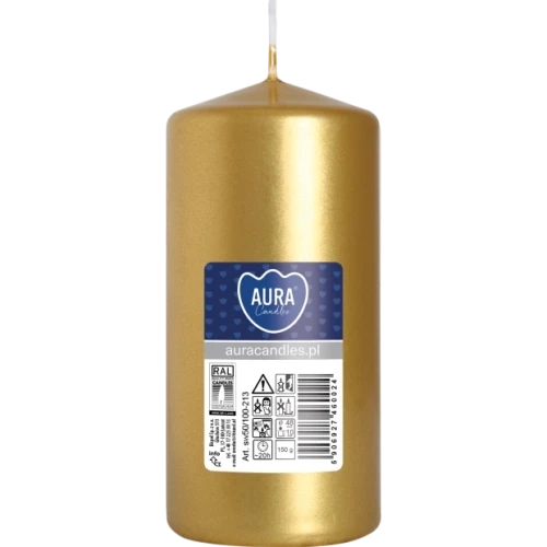 AURA sviečka valec, 10 cm, Ø 5 cm, 150 g, doba horenia 20 hodín,zlatá metalická