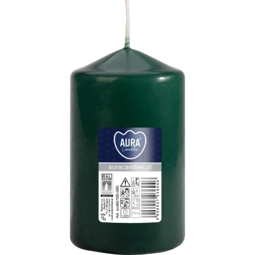 AURA sviečka valec, 10 cm, Ø 6 cm, 210 g, doba horenia 30 hodín, tmavozelená