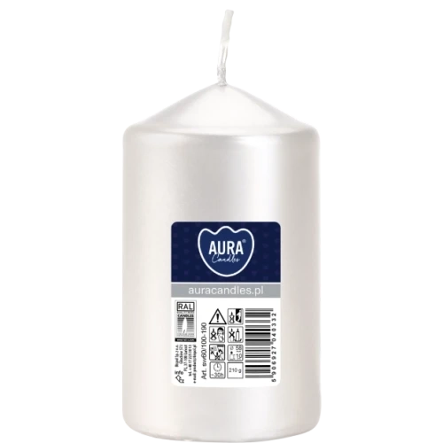 AURA sviečka valec, 10 cm, Ø 6 cm, 210 g, doba horenia 30 hodín, perleťová metalická