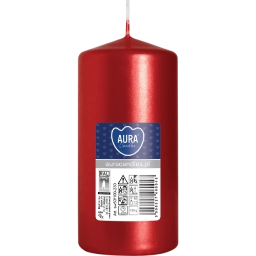 AURA sviečka valec, 10 cm, Ø 5 cm, 150 g, doba horenia 20 hodín, červená metalická