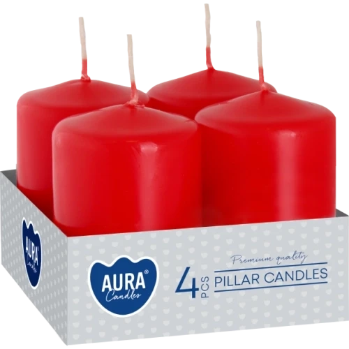 AURA Adventné sviečky 4 x 55 g, výška 6 cm, Ø  3,8 cm, doba horenia 7 hodín, červená