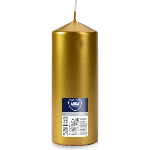 AURA sviečka valec 15 cm, Ø  6 cm, 330 g, doba horenia 48 hodín, zlatá metalická