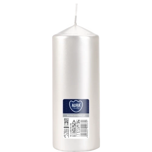 AURA sviečka valec 15 cm, Ø  6 cm, 330 g, doba horenia 48 hodín, perleťová metalická