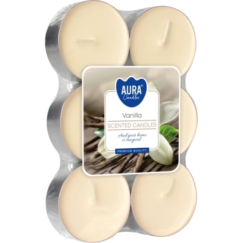 AURA Vanilla čajové sviečky 6ks, 38g, doba horenia 8 hodín