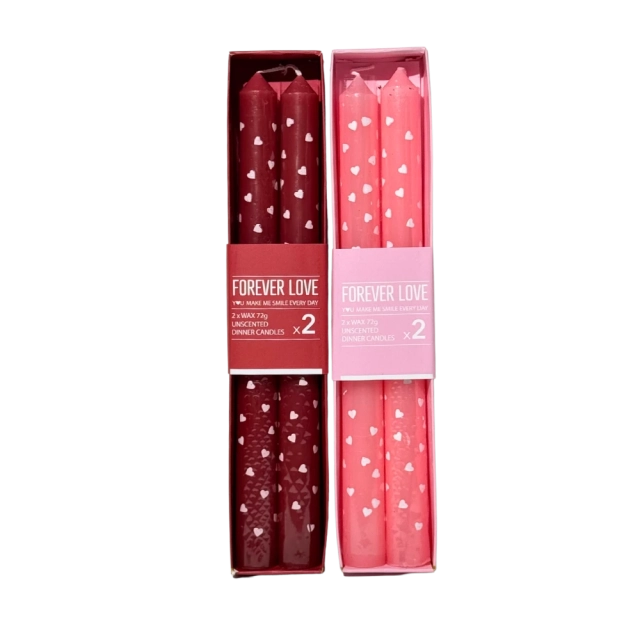 Set 2 ks Kónický sviečok so srdiečkami 25 cm
