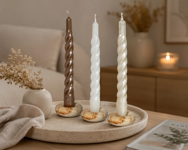 Kónická sviečka Twist 21cm Perleťová