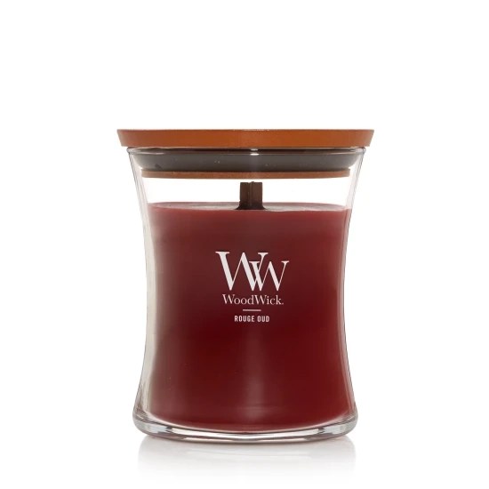 Woodwick Rouge Oud vonná sviečka 275 g, doba horenia 52-68 hodín