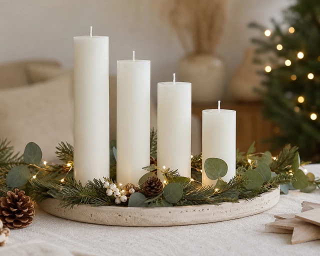Adventné sviečky 4 ks (výška 30 cm, 25 cm, 20 cm, 15 cm), naturál
