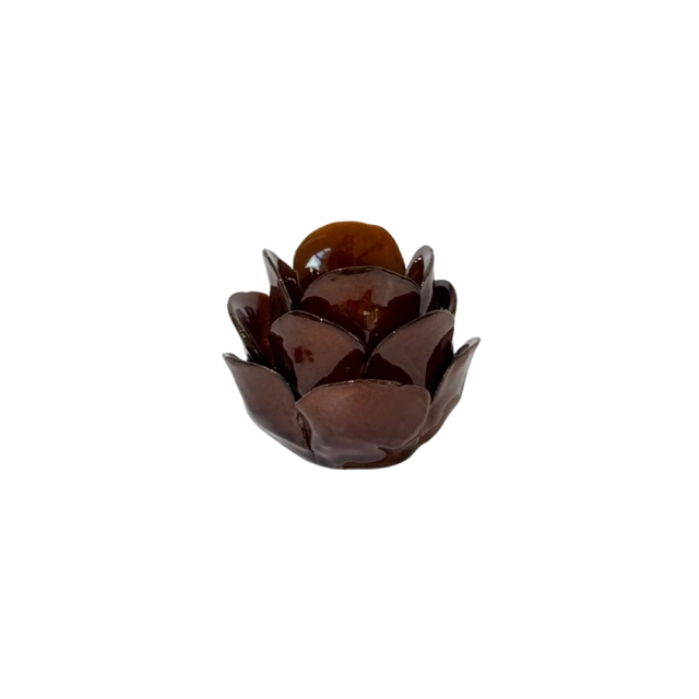 Stojan na čajovou svíčku květ tmavě hnědý, 7,5 cm