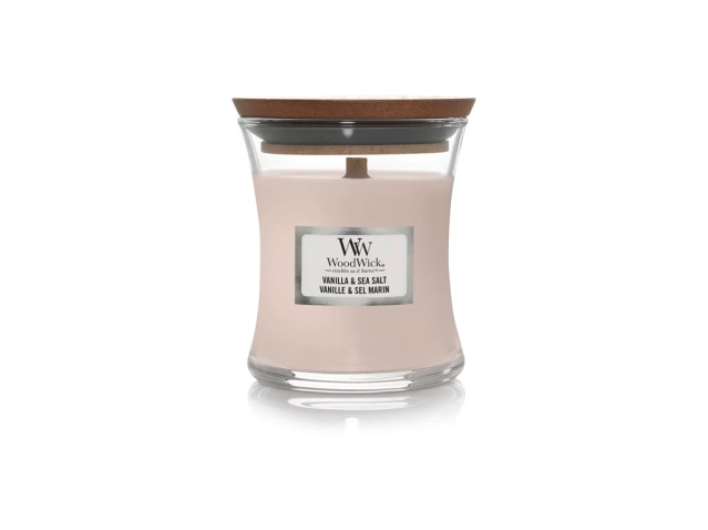 Woodwick Sviečka Stredná Vanilla & Sea Salt 275g, doba horenia 52-68 hodín