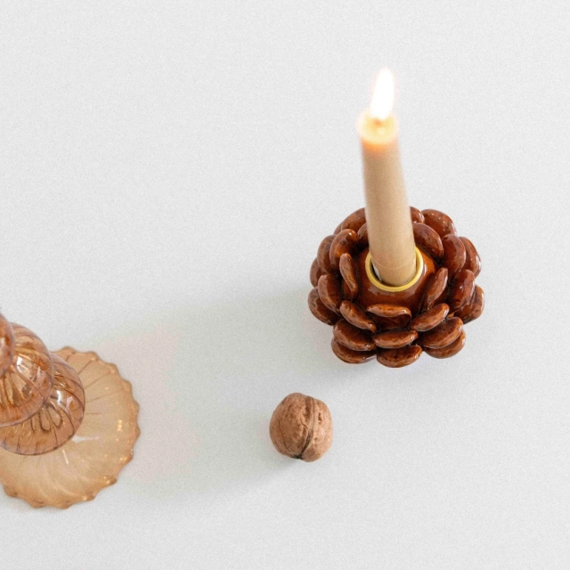 Stojan na svíčku šiška hnědozelený, 6,5 cm