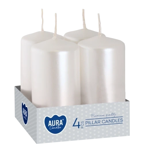 AURA adventné sviečky 4 x 80 g, výška 8 cm, Ø 3,8 cm, doba horenia 9 hodín,perleťová metalická