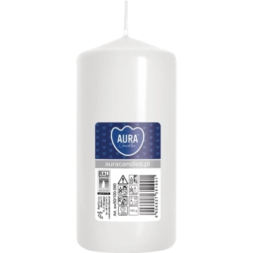 AURA sviečka valec, 10 cm, Ø 5 cm, 150 g, doba horenia 20 hodín,naturál/biela