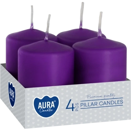 AURA Adventné sviečky 4 x 55 g, výška 6 cm, Ø  3,8 cm, doba horenia 7 hodín, fialová