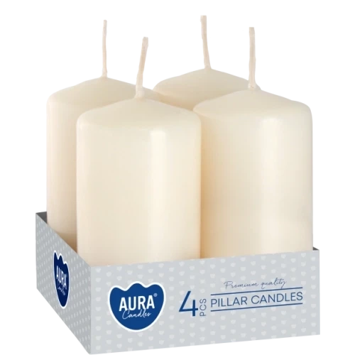AURA adventné sviečky 4 x 80 g, výška 8 cm, Ø 3,8 cm, doba horenia 9 hodín, slonovinová