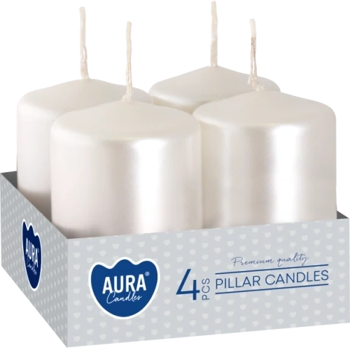 AURA Adventné sviečky 4 x 55 g, výška 6 cm, Ø  3,8 cm, doba horenia 7 hodín, perleťová metalická