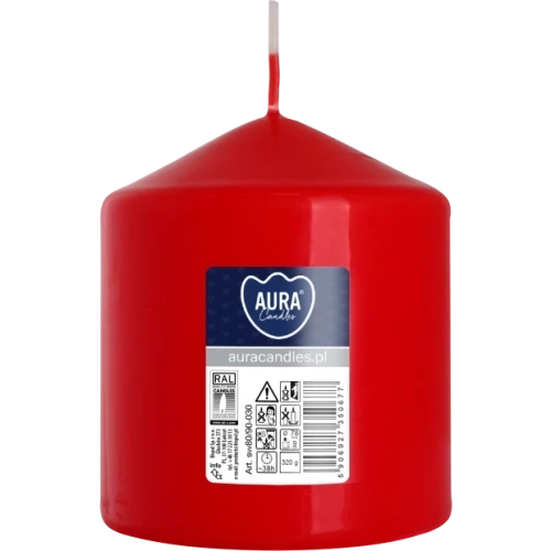 AURA sviečka valec 9 cm, Ø  8 cm, 320 g, doba horenia 38 hodín, červená