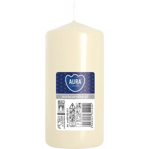 AURA sviečka valec, 10 cm, Ø 5 cm, 150 g, doba horenia 20 hodín, slonovinová