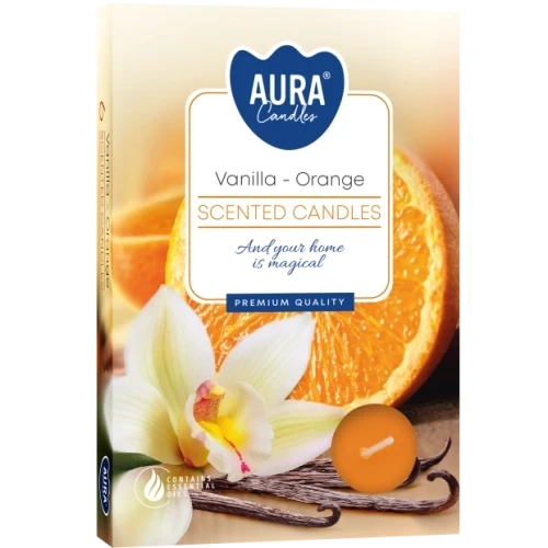 AURA Vanilla - Orange čajové sviečky 6 ks, 11 g, doba horenia 4 hodiny 