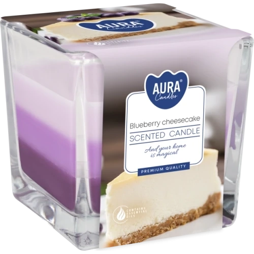 AURA Blueberry cheesecake vonná sviečka trio, 170 g, doba horenia 32 hodín