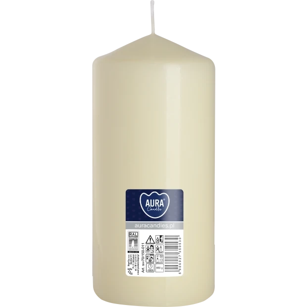 AURA sviečka valec 15 cm, Ø  7 cm, 450 g, doba horenia 66 hodín, slonovinová