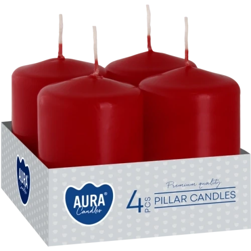 AURA Adventné sviečky 4 x 55 g, výška 6 cm, Ø  3,8 cm, doba horenia 7 hodín, tmavočervená