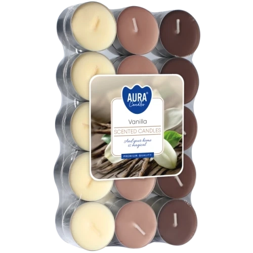 AURA Vanilla čajové sviečky 30 ks, 11 g, doba horenia 4 hodiny
