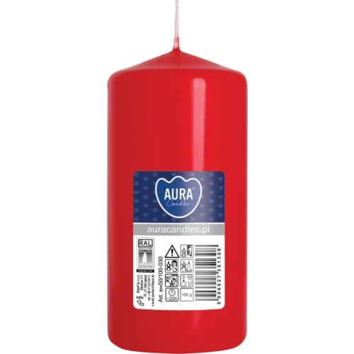 AURA sviečka valec, 10 cm, Ø 5 cm, 150 g, doba horenia 20 hodín, červená