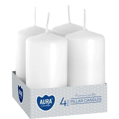 AURA adventné sviečky 4 x 80 g, výška 8 cm, Ø 3,8 cm, doba horenia 9 hodín, biela/naturál